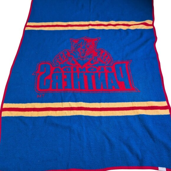 Biederlack Florida Panthers Throw Blanket Fleece Blue Red Made in USA - Picture 7 of 11